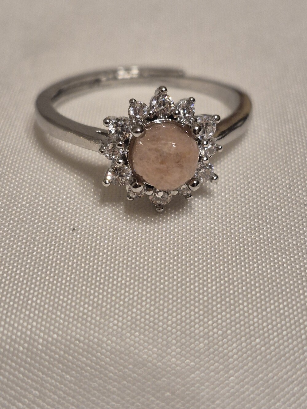 Silver Pink Agate CZ Snow Flake Ring